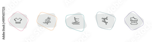 sports outline icon set. linear vector for ui, web and mobile. thin line football jersey, skiing, surf sea icons.