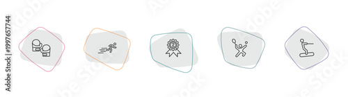sports outline icon set. linear vector for ui, web and mobile. thin line boxing gloves, man sprinting, second prize icons.