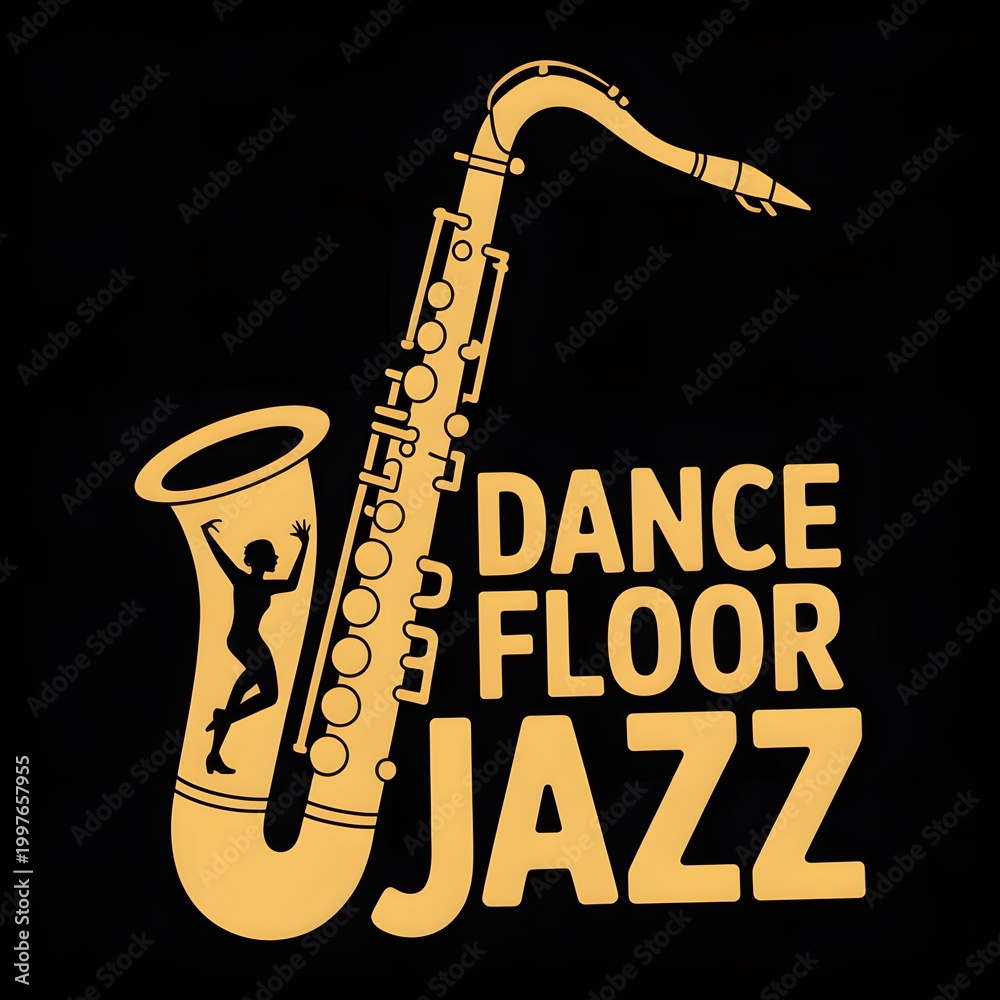 Fototapeta premium Dance Floor Jazz Graphic – Saxophone Music Silhouette, Retro Style Musical Instrument Illustration, Nightlife Party Apparel Design, Soulful Blues Concert Tee, Artistic Musician Motif, Sax Solo & Urban
