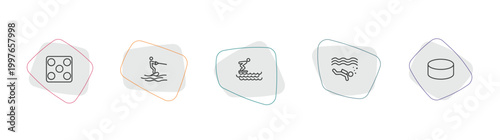 sports outline icon set. linear vector for ui, web and mobile. thin line game board, wakeboarding, swimming jump icons.