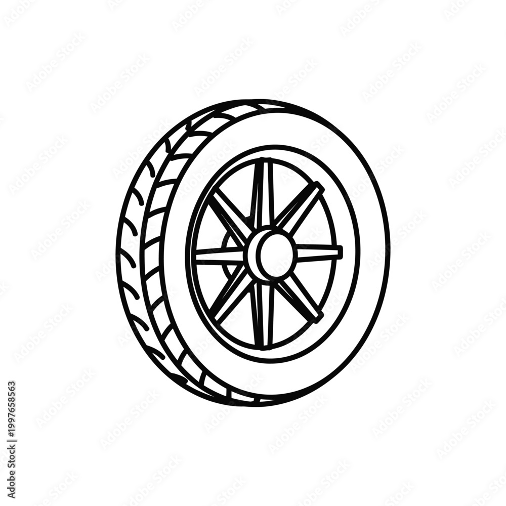 Fototapeta premium Simple black and white sketch of a car tire