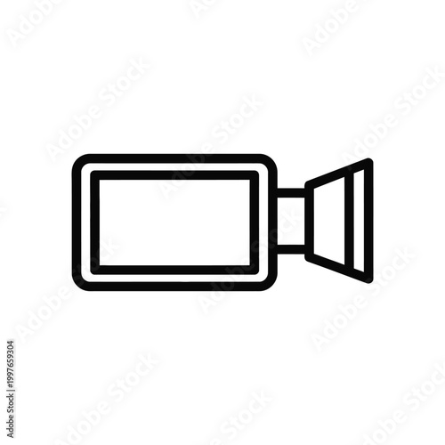 Simple black and white line drawing of a camcorder