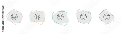 emoji outline icon set. linear vector for ui, web and mobile. thin line laughing emoji, vomit emoji, tongue out icons.