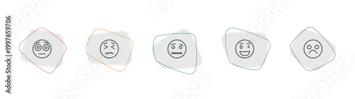 emoji outline icon set. linear vector for ui, web and mobile. thin line embarrassed emoji, disgusted emoji, quiet icons.