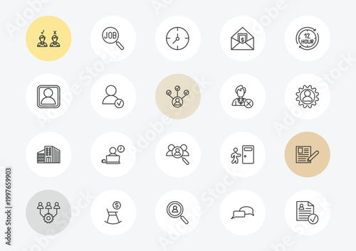 human resources outline icon set. linear vector for ui, web and mobile. thin line candidates, profiles, company icons.