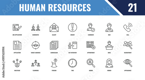 human resources outline icon set. linear vector for ui, web and mobile. thin line candidates, call, appointment icons.