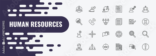 human resources outline icon set. linear vector for ui, web and mobile. thin line working, change personal, icons.