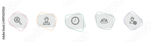 human resources outline icon set. linear vector for ui, web and mobile. thin line hiring, man, time icons.