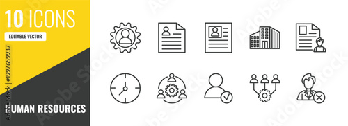 human resources outline icon set. 10 linear vector for ui, web and mobile. thin line skills, resume, personal profile icons.