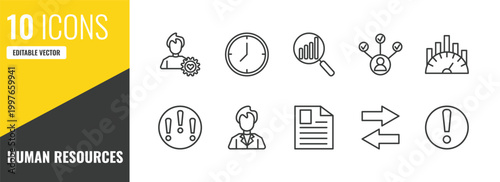 human resources outline icon set. 10 linear vector for ui, web and mobile. thin line emotional intelligence, time, analysis icons.