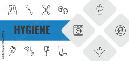 hygiene outline icon set. linear vector for ui, web and mobile. thin line tissues, cotton swab, cotton swabs icons.
