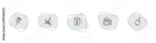 hygiene outline icon set. linear vector for ui, web and mobile. thin line depilator, dust cleaning, detergent dose icons.