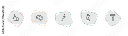 beauty outline icon set. linear vector for ui, web and mobile. thin line concealer, nail brush, inclined makeup brush icons.
