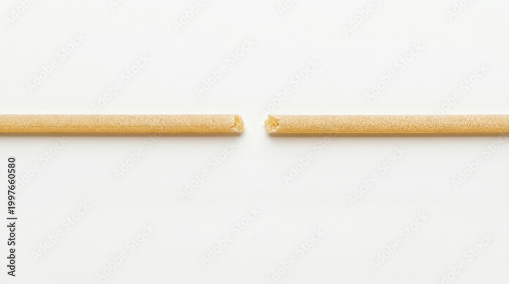 Obraz premium broken spaghetti strand minimal concept separation and tension on white background