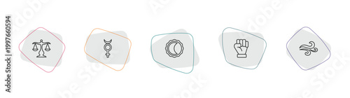 zodiac outline icon set. linear vector for ui, web and mobile. thin line libra, mercury, wax icons.