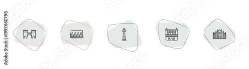 monuments outline icon set. linear vector for ui, web and mobile. thin line medieval, abu simbel, icons.