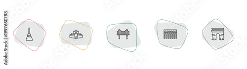 monuments outline icon set. linear vector for ui, web and mobile. thin line philippines, thatbyinnyu temple, vincent thomas bridge icons.