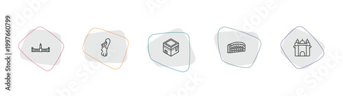 monuments outline icon set. linear vector for ui, web and mobile. thin line retiro park, easter island, kaaba building icons.