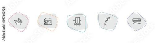 sauna outline icon set. linear vector for ui, web and mobile. thin line warming-up time, yurt, sound stimulation icons.