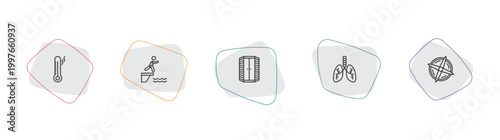 sauna outline icon set. linear vector for ui, web and mobile. thin line sauna temperature, adrenalin rush, infrared heat cabin icons.