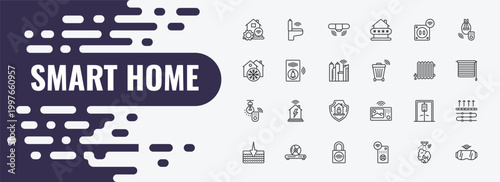 smart home outline icon set. linear vector for ui, web and mobile. thin line smart toilet, sensor, smart plug icons.