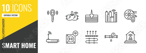 smart home outline icon set. 10 linear vector for ui, web and mobile. thin line remote vehicle, vr technology, deep icons.