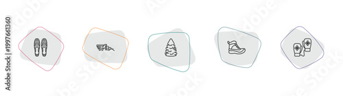 winter outline icon set. linear vector for ui, web and mobile. thin line snowshoes, snowplow, fir icons.