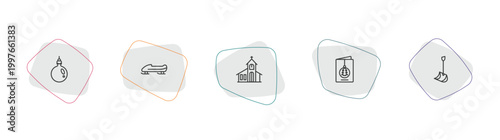 winter outline icon set. linear vector for ui, web and mobile. thin line bauble, bobsled, chapel icons.