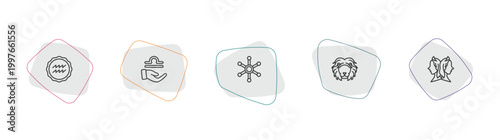 zodiac outline icon set. linear vector for ui, web and mobile. thin line aqua, commitment, gods shield icons.
