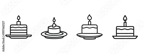 Birthday cake web line icons set celebration party dessert bakery sweet treats web line icons set & more vector illustration on editable stroke