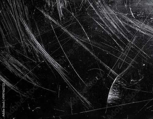 hyber realistic photo of white dust and scratches on a black background the texture of dirt on the glass copy space for text