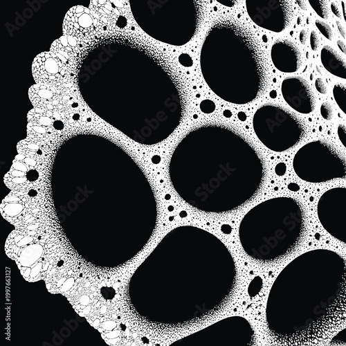 Closeup of soap bubble foam texture with many holes and bubbles