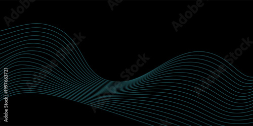 Vector wavy lines pattern smooth curve flowing dynamic blue green gradient light isolated on black background for concept of technology, digital, communication, science, music.