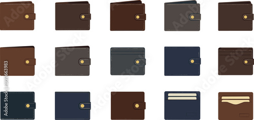Fotografi Leather Wallet Vector Set Featuring Multiple Bi-fold And Card Holder Designs In