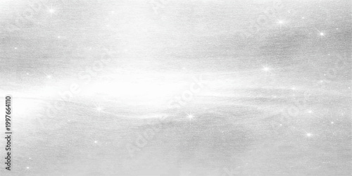 Abstract grunge background of winter snow falling on a textured white wall and window surface with cold blue frost patterns and light seasonal clouds