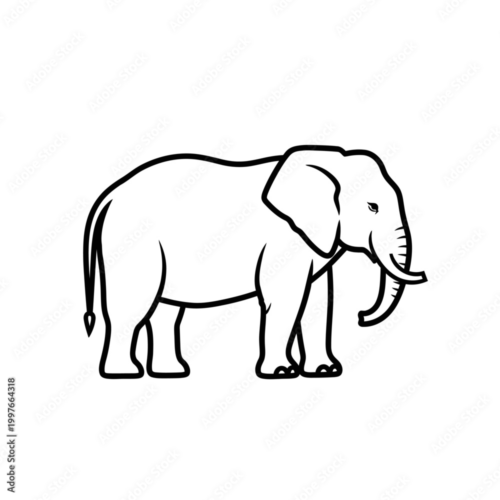 Obraz premium Simple black and white line art illustration of an elephant standing.