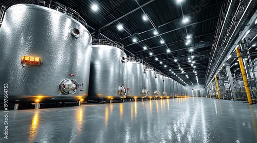Industrial stainless steel processing tanks in clean production facility wallpapers