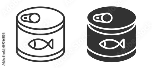 set of canned fish icons outline and solid style on transparent background