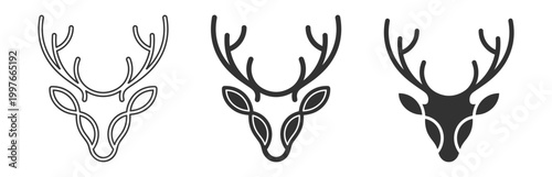 Deer head icons set, line art and solid glyph animal symbols, vector illustration on transparent background