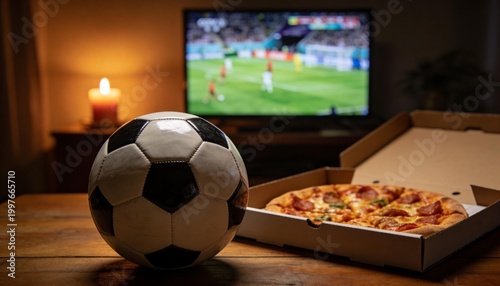 Cozy night in: watching soccer with pizza and candlelight