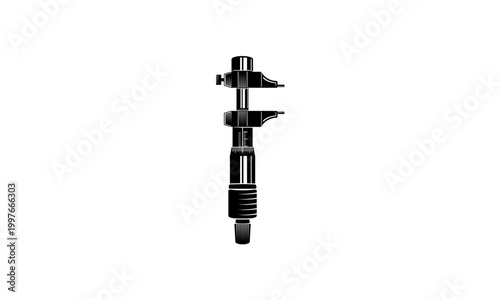 Micrometer, precision measurement tool, industrial equipment, black vector icon, engineering instrument