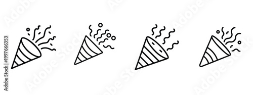 Party popper web line icons set confetti surprise birthday celebration event explosion web line icons set & more vector illustration on editable stroke