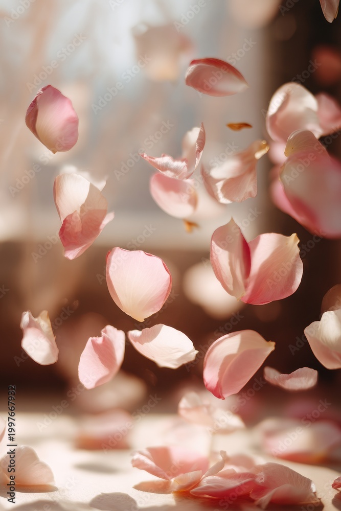 Obraz premium Drifting Pink and White Rose Petals in Gentle Air