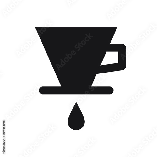 Pour over coffee dripper icon with drop, simple brewing symbol for grind guide, packaging and cafe interface design