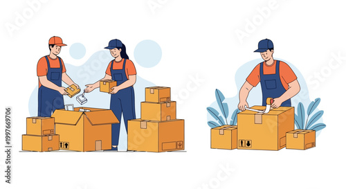 Moving and Packing Services Professional Movers Handling Boxes for Relocation