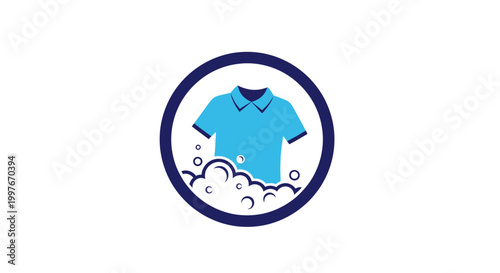 Laundry service logo with blue shirt.