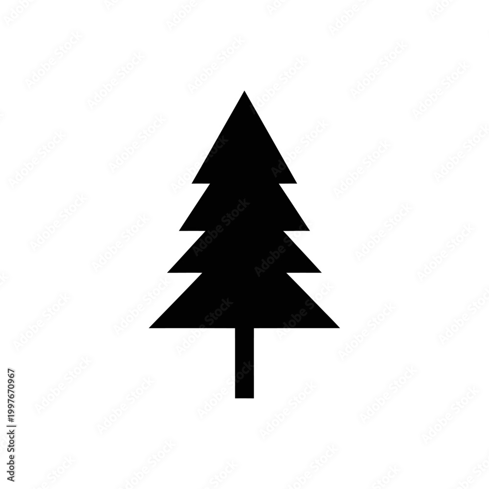 Obraz premium Simple black silhouette of a coniferous tree against a white backdrop.