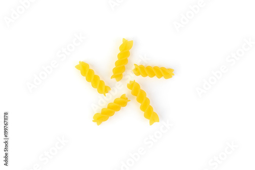 Pasta fusilli isolated on white background.