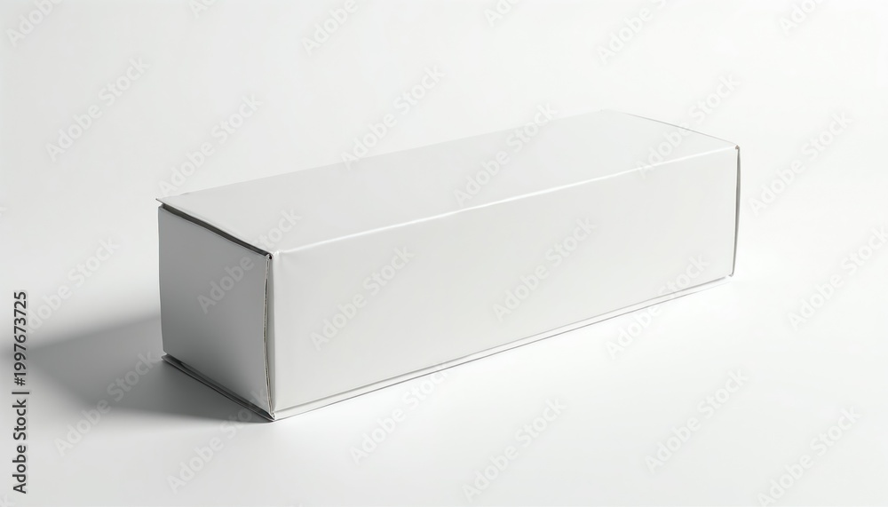 Naklejka premium Simple white rectangular box rests on clean white surface casting subtle shadow. Versatile container awaits product branding shipping. Use for gifts, cosmetics, mailers. Minimalist blank package.