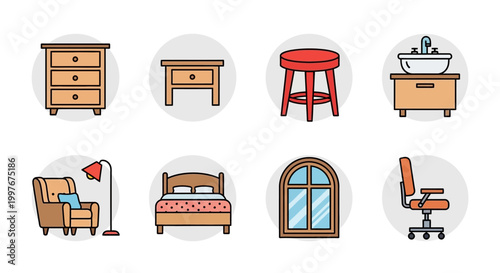 Collection of various home furniture icons.